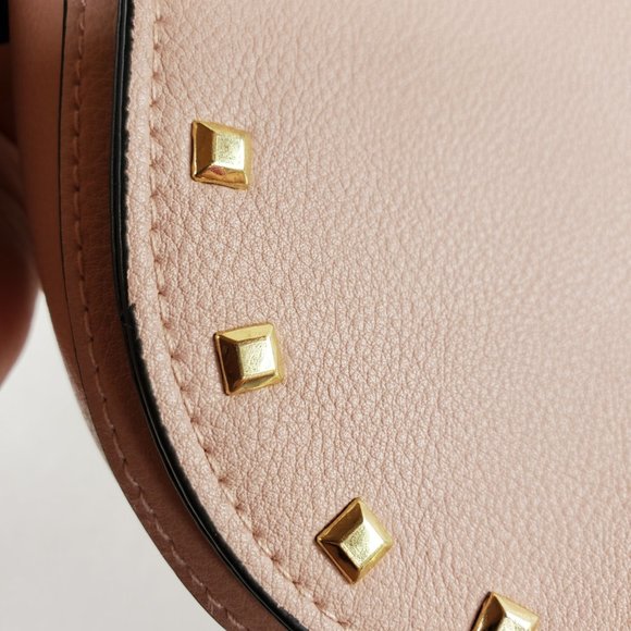 Victoria's Secrets Crossbody Saddle Bag Purse Pink Blush Studded Faux Leather - Picture 2 of 15